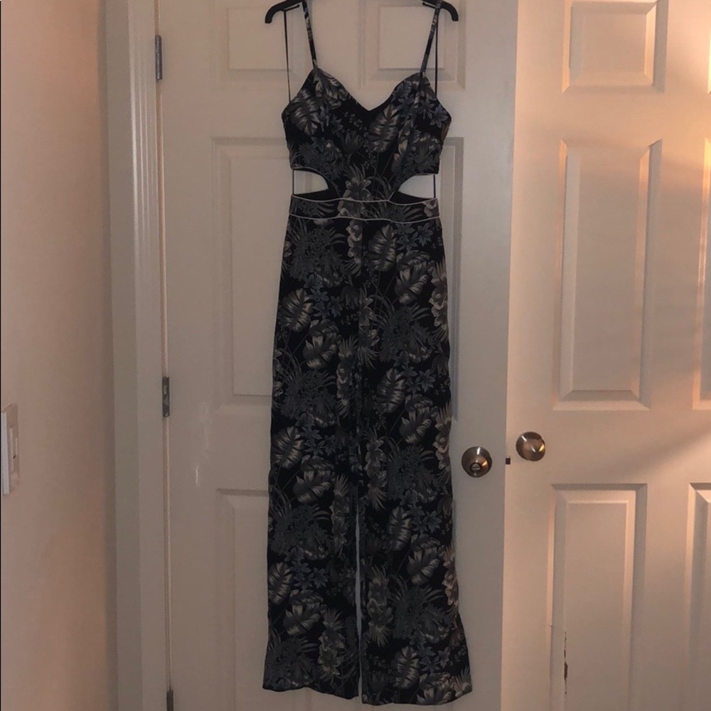 Navy floral cut out jumpsuit